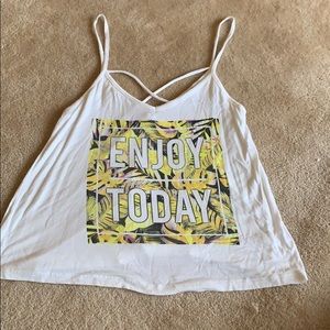 Graphic tank top with cross back design